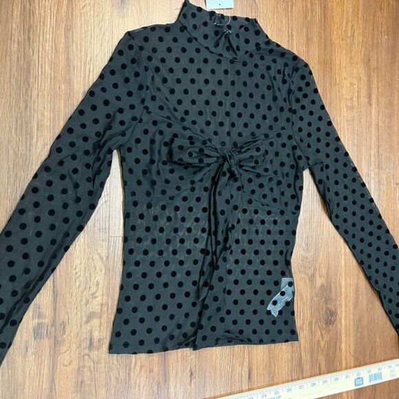 Forever 21 Mesh Polka Dot Mock Neck Sheer Top Black Large NWT - Picture 8 of 13